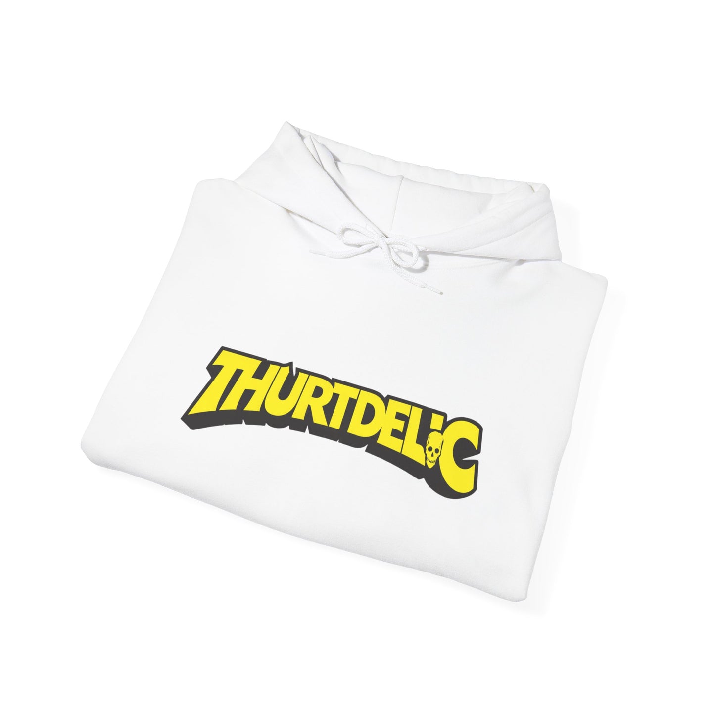 Thurtdelic Graphic Hoodie — Bold Yellow Retro Logo Sweatshirt