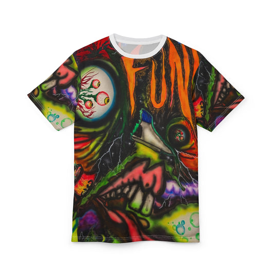All-Over Print Graphic Tee — Neon Horror Street Art Design