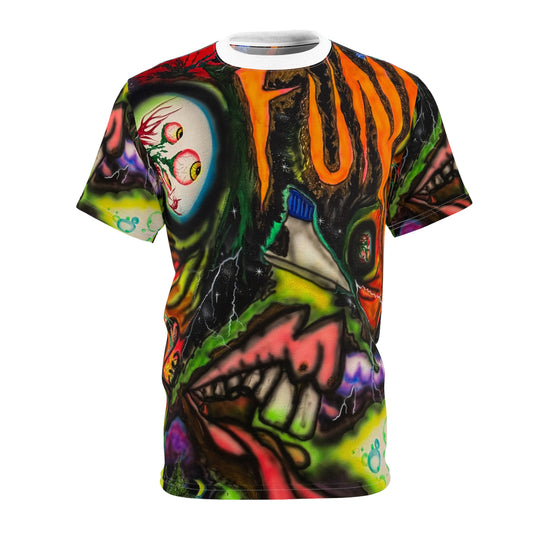 All-Over Print Graphic Tee — Neon Horror Street Art Design
