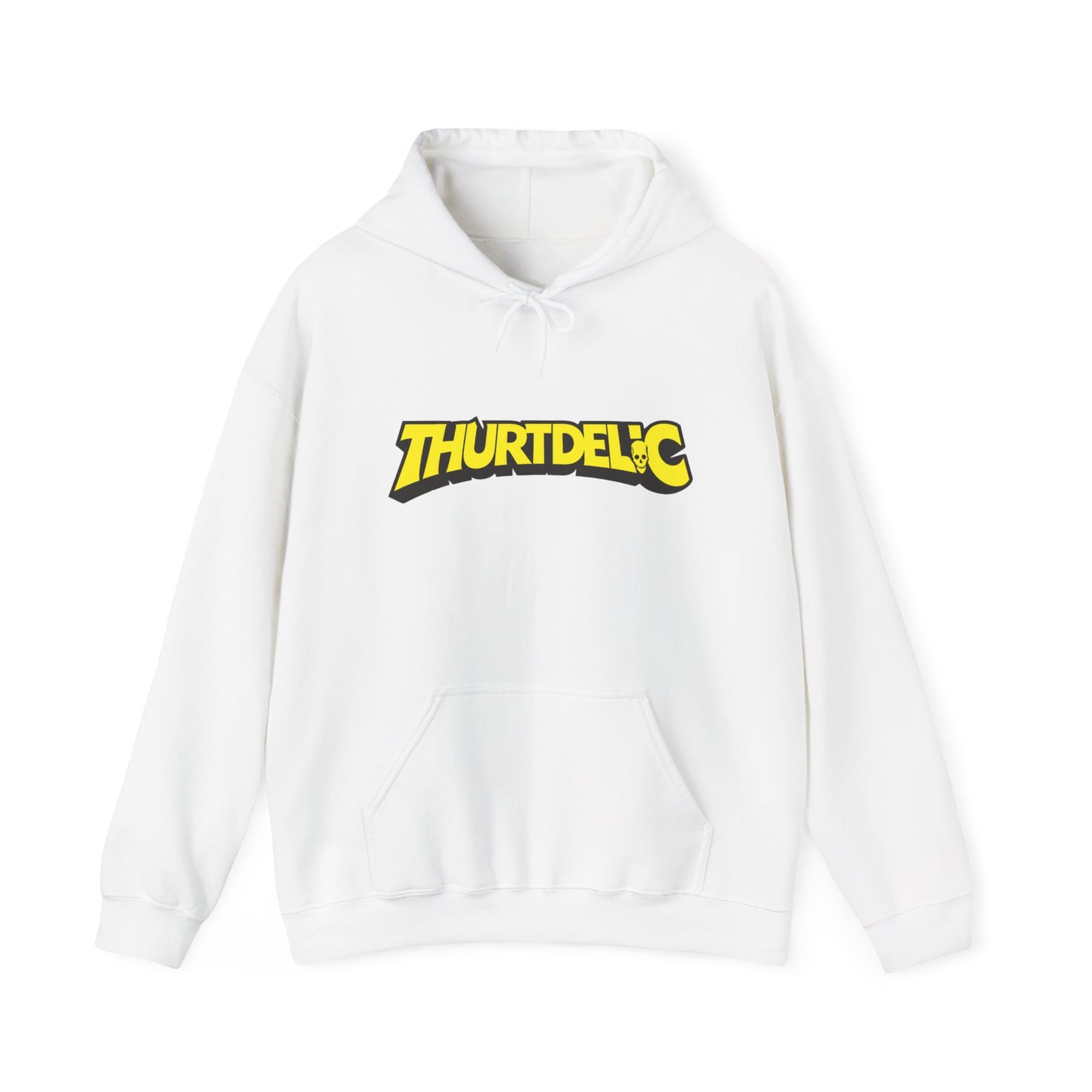 Thurtdelic Graphic Hoodie — Bold Yellow Retro Logo Sweatshirt