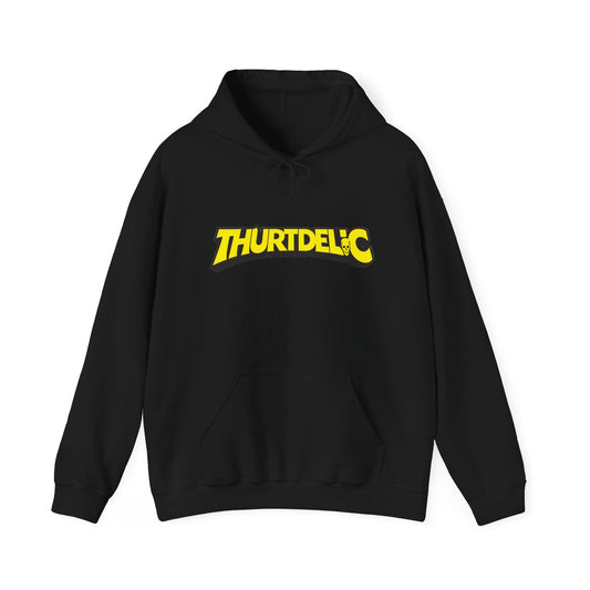 Thurtdelic Graphic Hoodie — Bold Yellow Retro Logo Sweatshirt